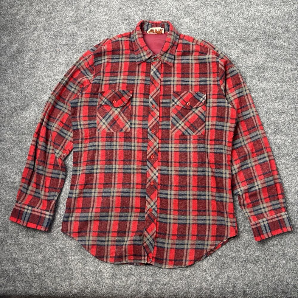 Vintage 1970s 1980s Sandherst Plaid Flannel Workwear Size Large
